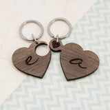 Personalised 2 Heart Jigsaw Wooden Key Ring