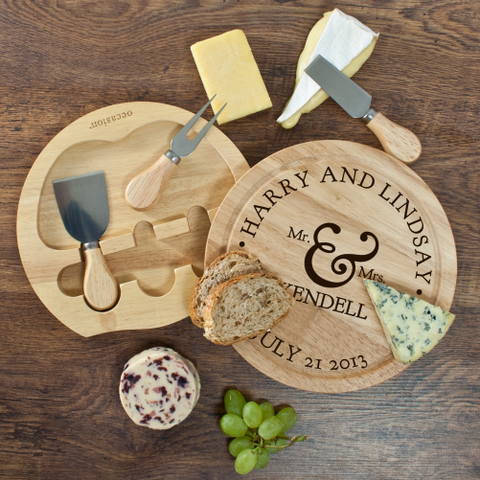 Engraved Mr and Mrs Classic Cheese Board Wedding Gift Set