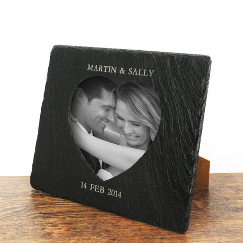 Personalised Heart Slate Photo Frame Wedding Gift