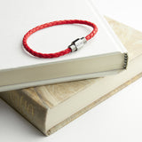 Personalised Unisex Woven Leather Bracelet In Scarlet Red