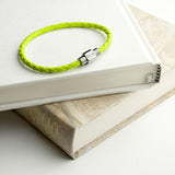 Personalised Unisex Woven Leather Bracelet In Chartreuse Green